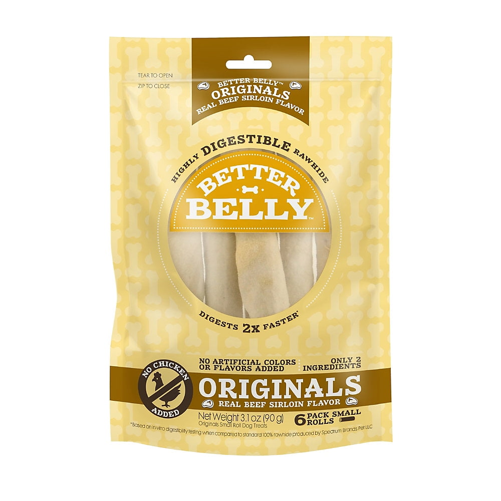 Better Belly Originals Easily Digestible Dog Chews, 6 Count Small Rolls