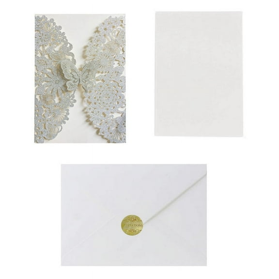 20 Set Butterfly Invitation Cards Lace Wedding Invitations with Envelopes(Silver Glitter)