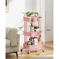 thumbnail image 2 of 3-Tier Rolling Cart with Wheels, Hanging Cups & Hooks, Pink Mobile Organizer for Office, Kitchen,  Room, 2 of 6