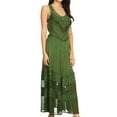 thumbnail image 3 of Sakkas Zendaya Stonewashed Rayon Embroidered Floral Vine Sleeveless V-neck Dress - Green - S/M, 3 of 5