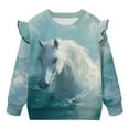thumbnail image 5 of Xoenoiee Horse Print Toddler Girls Sweatshirt Crewneck Pullover Ruffle Long Sleeve Tops Blouse Cotton T-Shirt Fall Winter Clothes, Size 5-6 Years, 5 of 7