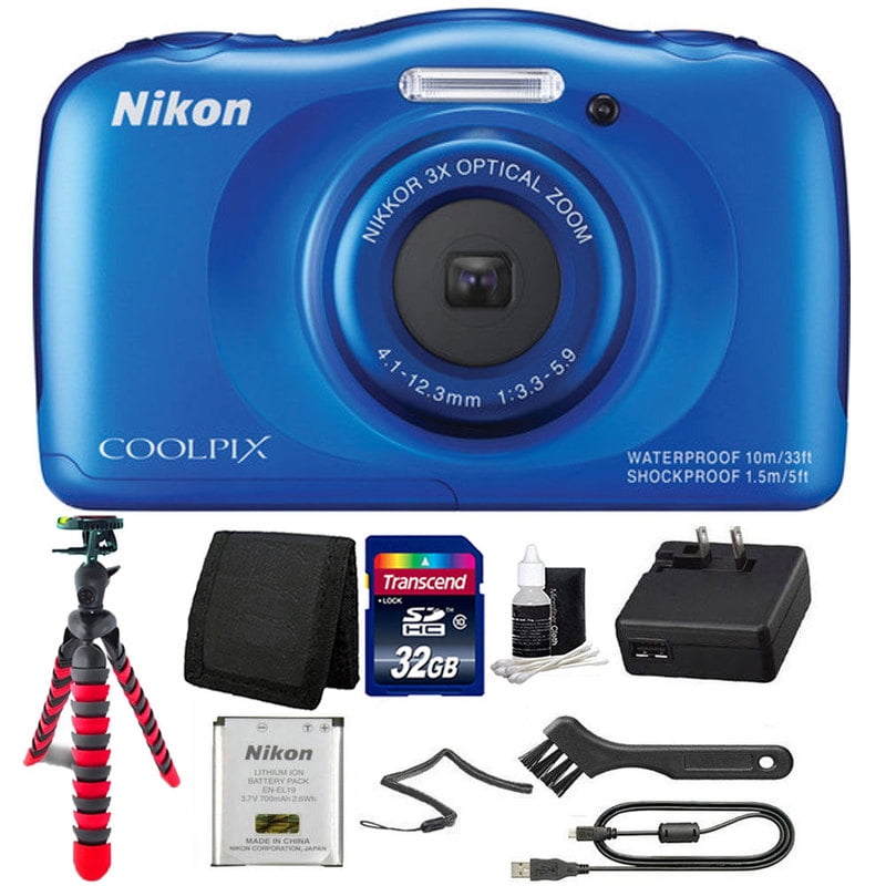 Nikon Coolpix S33 Blue Waterproof Digital Camera with 32GB Accessory