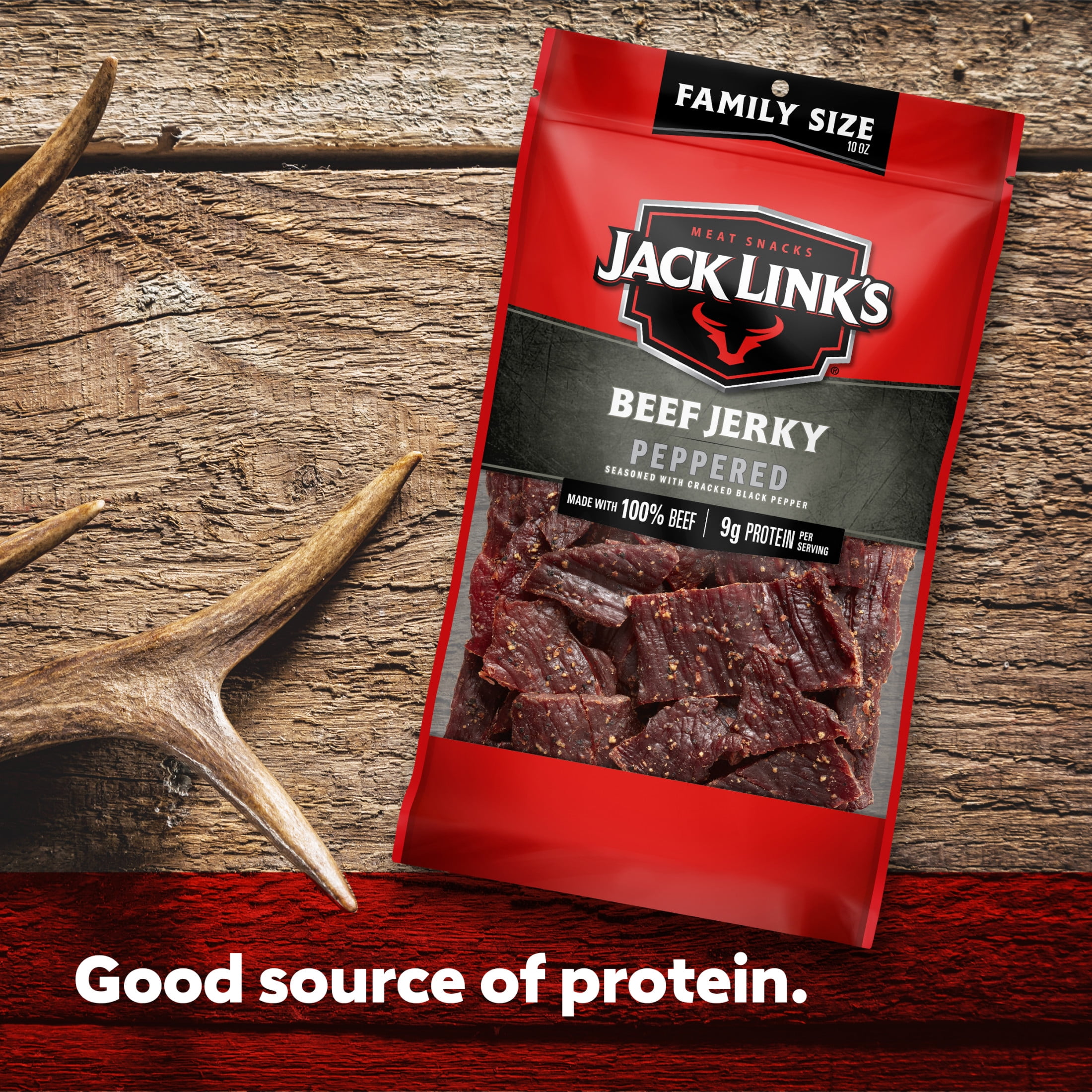 (2 pack) Jack Link’s Beef Jerky, Peppered, Made with 100% Beef, 9g of Protein per Serving, 10 Ounce Bag