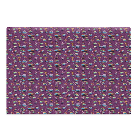 Hippo Cutting Board, Kids School Themed Student Animals on Purple Background Ornamented with Maths, Decorative Tempered Glass Cutting and Serving Board, in 3 Sizes, by Ambesonne