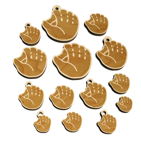 Baseball Glove Mitt Wood Mini Charms Shapes DIY Craft Jewelry - With Hole - 25mm (7pcs)