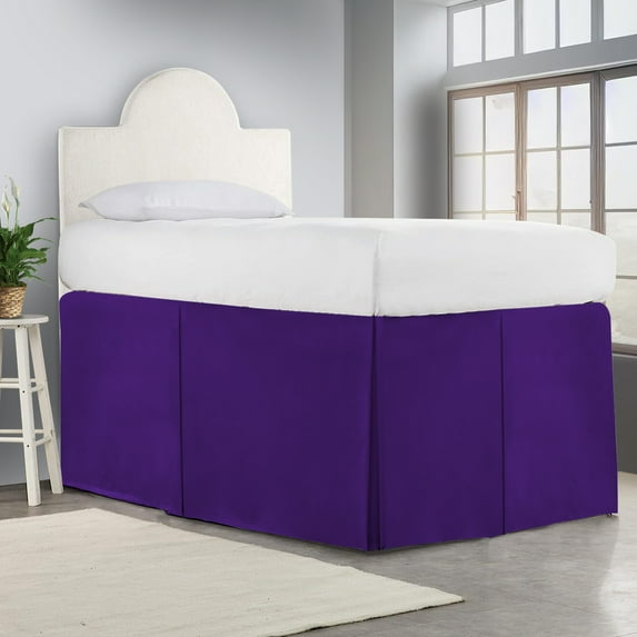 32 Inch Drop Full XL Size Dorm Bed Purple Solid Bed Skirt Lightweight Pleated Pattern Split Corner Premium Hotal Quality With Flexible Elastic & Fade Resistent
