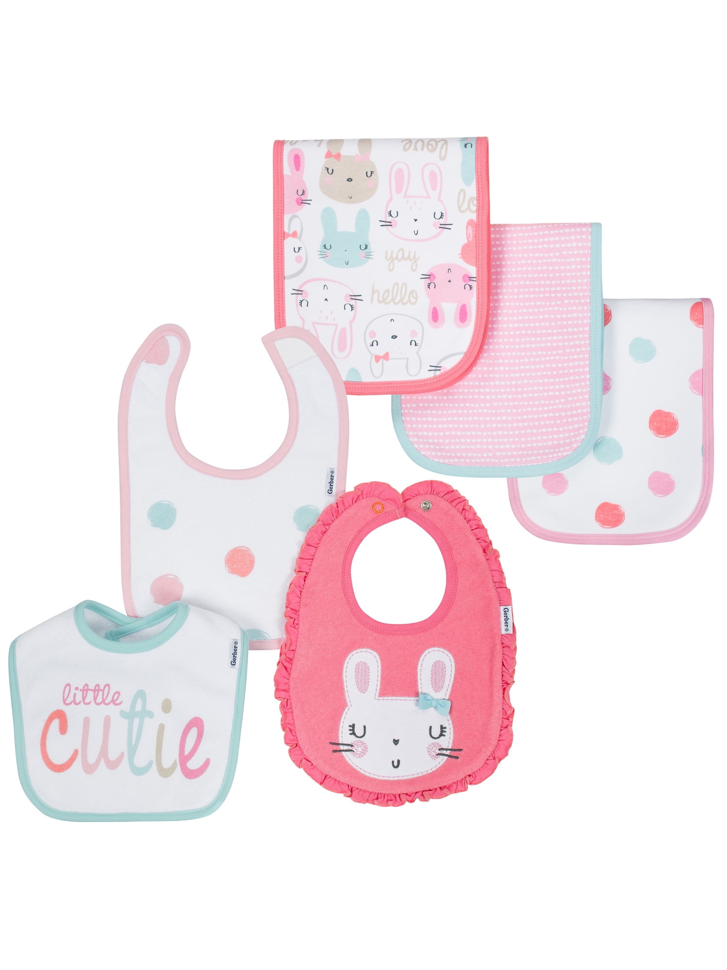 GERBER BABY GIRLS 3-Pack Organic Cotton Terry Lined Burp Cloths Bunny Pink