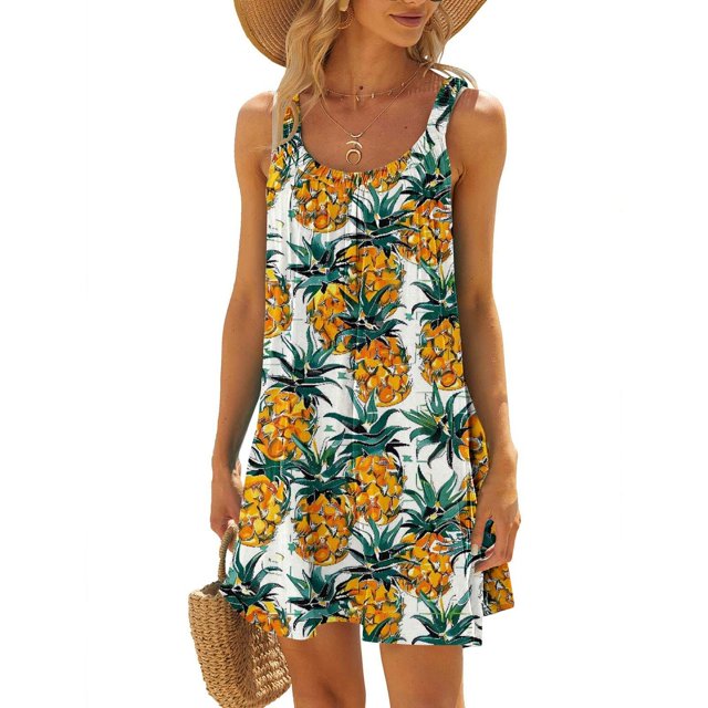 Ovzne Robes pour Femmes 2025 Robe Sans Manches à Col Rond Dégradé Teinture sur Nœuds Robe de Plage Robe de Vacances Liquidation