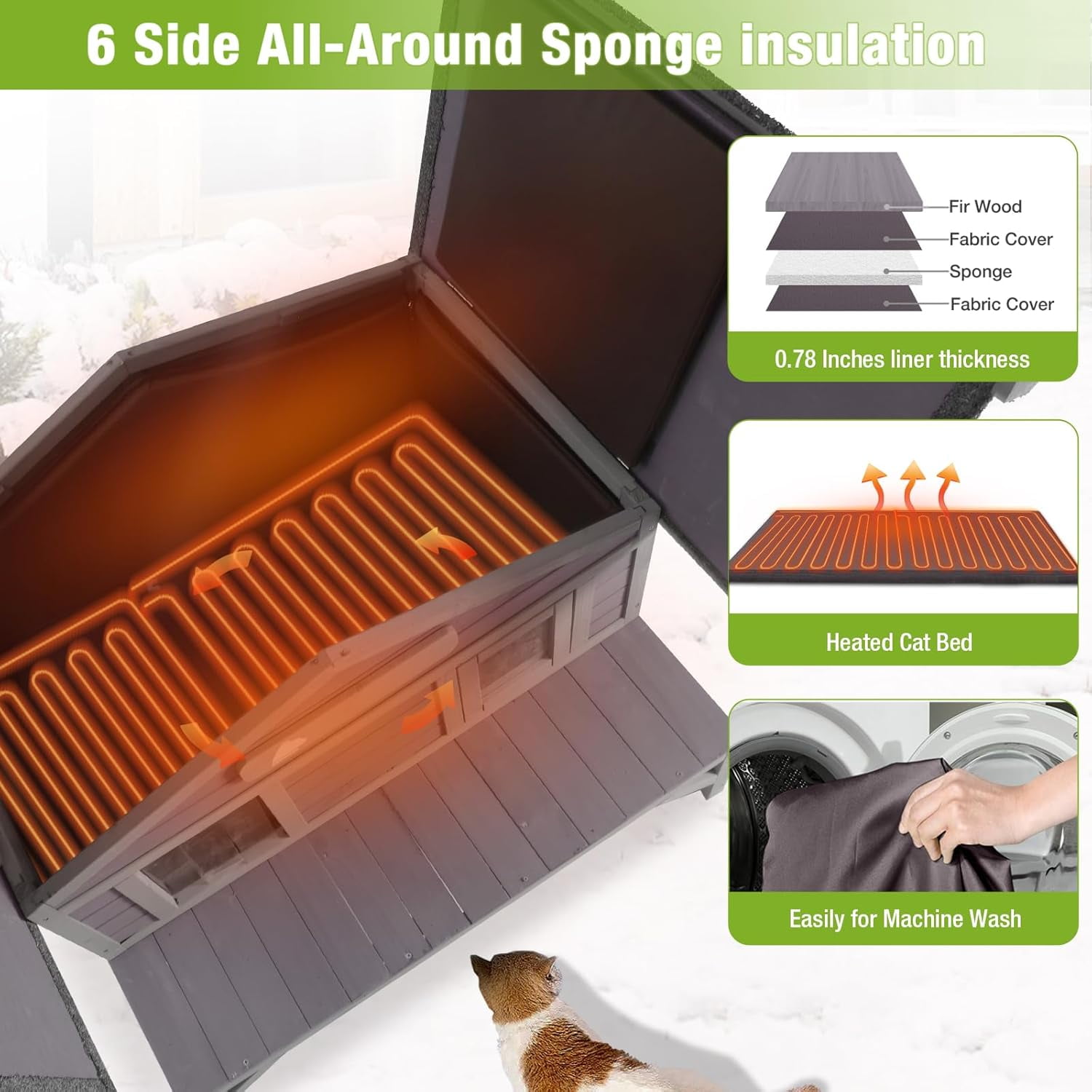 Aivituvin Heated Outdoor Cat House Weatherproof Large Cat Shelter with 100% Insulated Liner for Multiple Cats, Cat Houses for Indoor Cats Gray