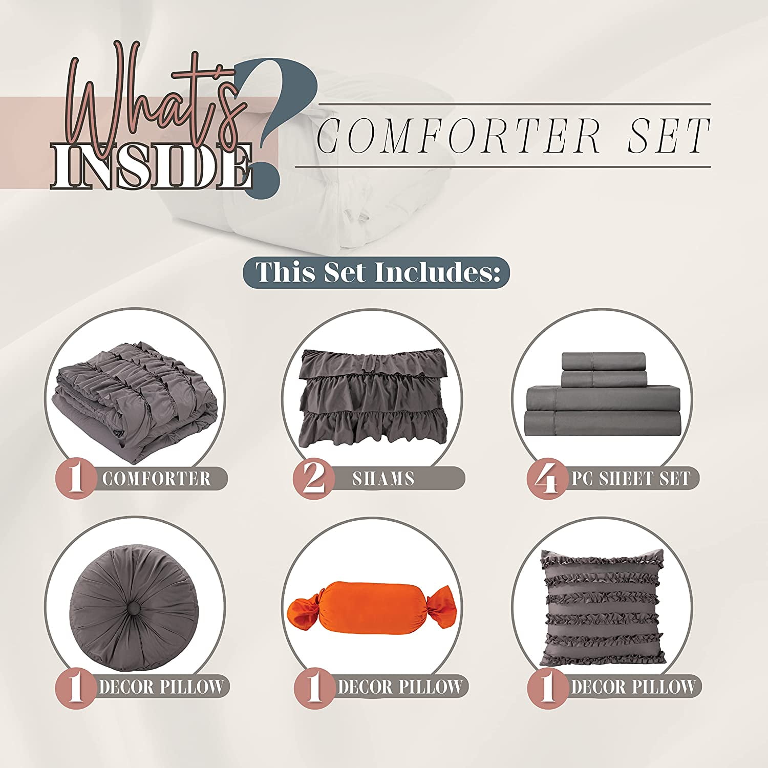 Elegant Comfort 10-Piece Bed-in-a-Bag, Multi-Ruffle Comforter Set, Includes Bed Sheet with Double Sided Storage Pockets & Decorative Pillows, Multi-Ruffle Comforter Twin Navy
