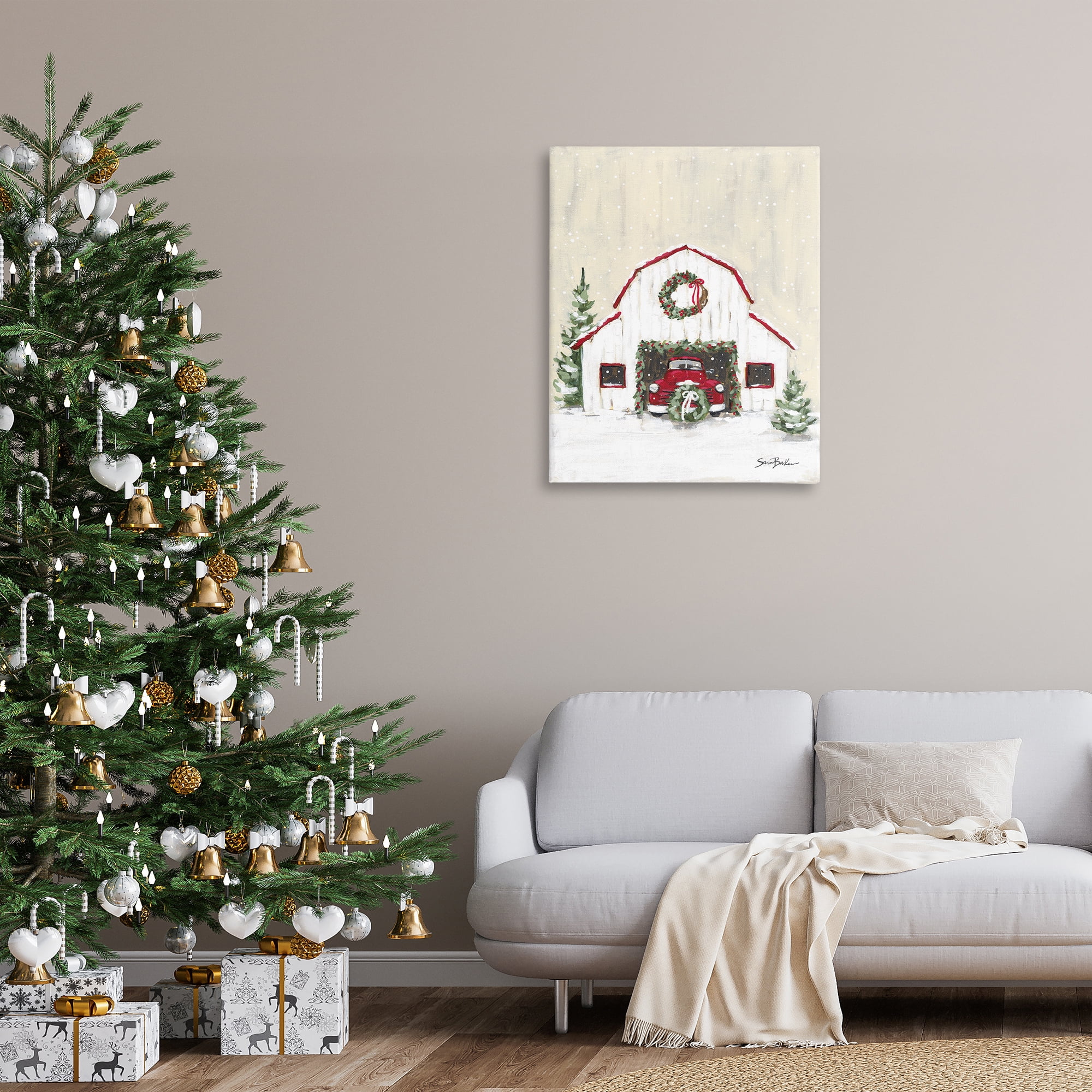 Stupell Industries Seasonal Garlands Barn Holiday Painting Gallery Wrapped Canvas Art Prints Wall Art, 30 x 40