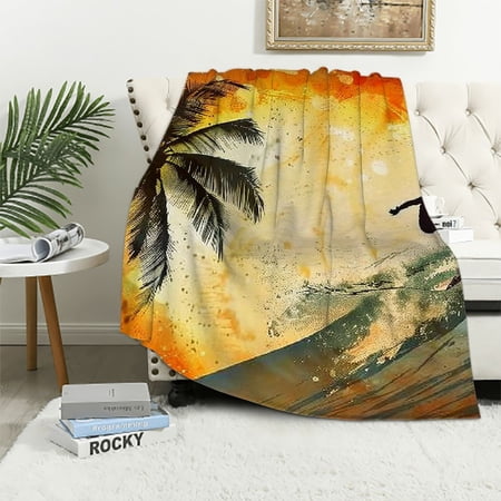 Autua Surfing Wave Sunset Warm Lightweight Blanket Soft Fleece Blankets Throw Blanket Living Rooms Sofa Decor Cow Gifts Blanket All Seasons Exquisite Gifts for All Seasons Super Soft Blanket 60x80in