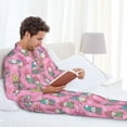 thumbnail image 6 of Hirioo pink Holiday Joy for Men's Pajama Sets 2 Piece Pjs Men's Long-Sleeved Pajama Set Button Down Sleepwear,S-XXL-Small, 6 of 7
