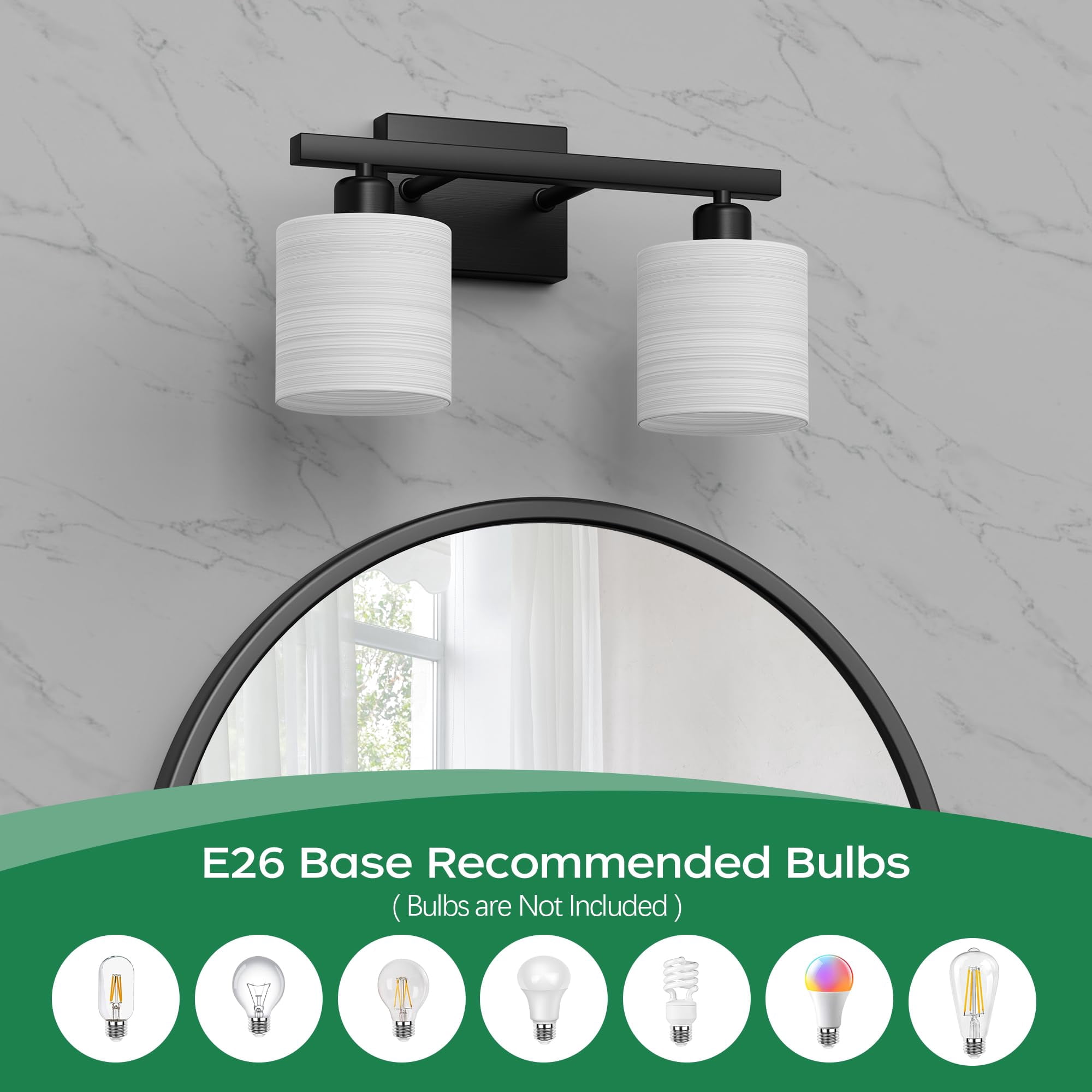 Bathroom Light Fixtures  Lighting Over Mirror Interior Classic Vanity Lights Modern With Textured White Glass Shade Matte Black 2-light