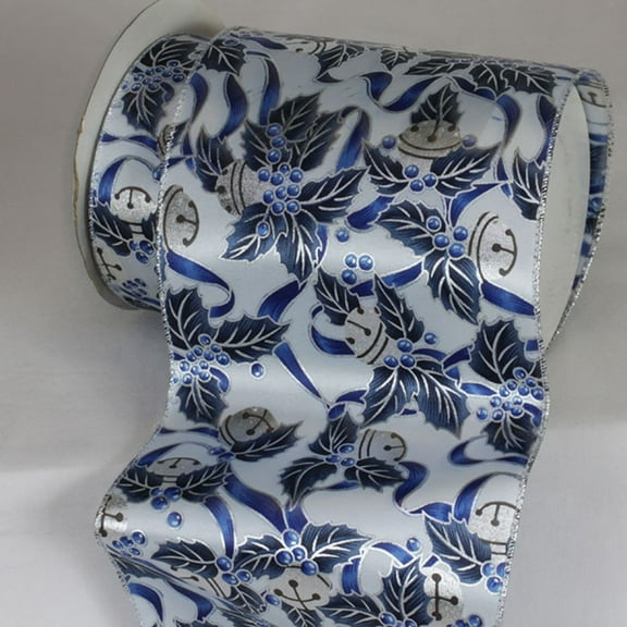 The Ribbon People Silver and Blue Xmas Bells Wired Craft Ribbon 6" x 20 Yards