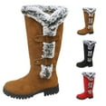 thumbnail image 2 of XIMIN Women's Platform Snow Boots Hidden Wedge Boots Fully Fur Lined Boots Retro Knee High Boots with Double Buckle Non Slip Waterproof Winter Warm Walking Shoes, 2 of 9