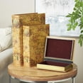 thumbnail image 2 of DecMode World Map Faux Book Storage Brown Faux Leather Decorative Box with Green and Orange Accents, 3 Count, 2 of 9