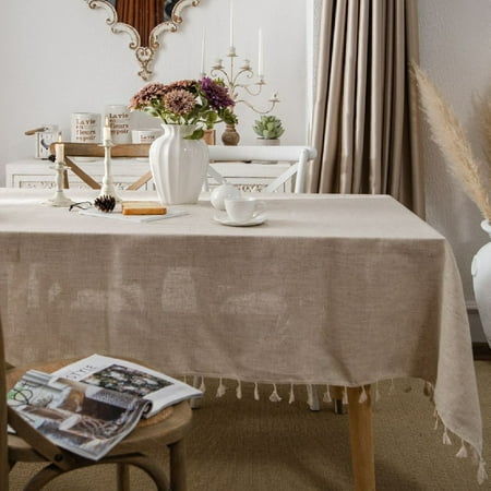 

1pc Solid Color Linen Farmhouse Style Tablecloth Fringed Dust Table Cover Suitable For Buffet Table Holiday Dinner Party Banquet Kitchen Restaurant Wedding Rectangular Western Foo