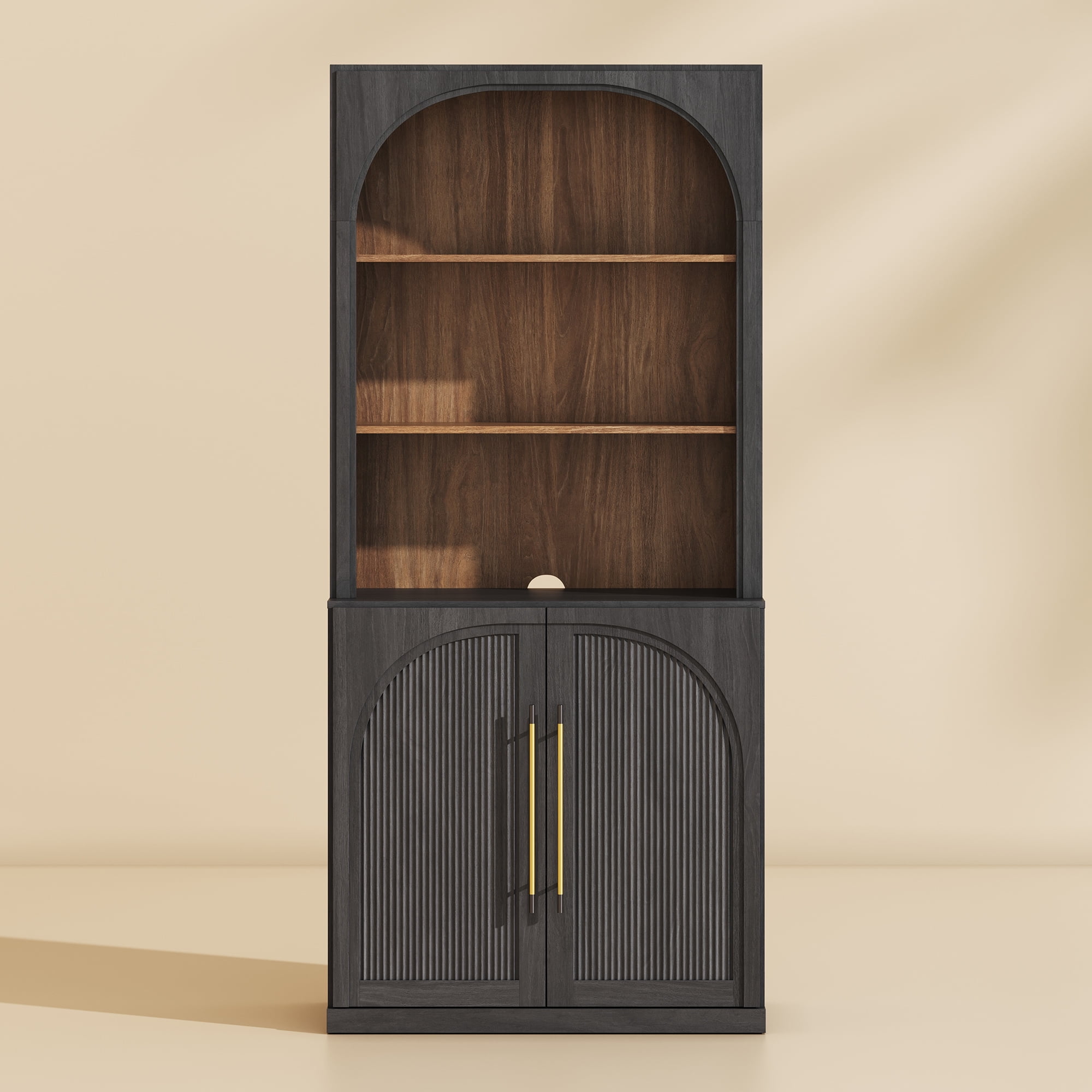 BELLEZE Display Storage Cabinet with Hutch Set of 2, 72