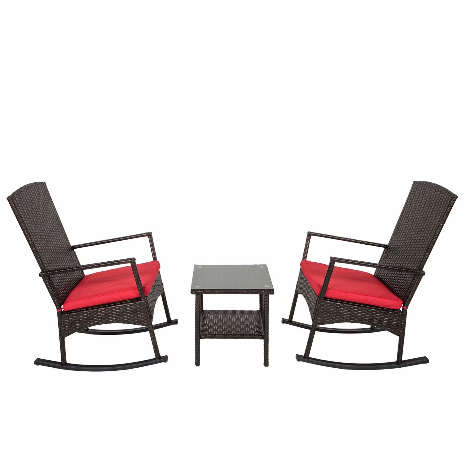 Kinbor 3Pcs Wicker Rattan Rocker Chair Side Tea Table Set Garden Rocking Lounge Chair w/Removable Cushion - image 5 of 5