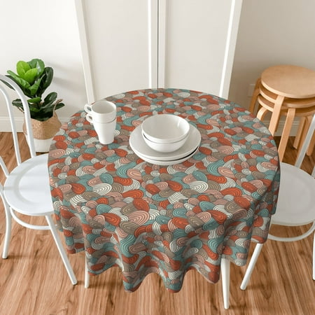 

TEQUAN 60 Round Tablecloth Abstract Colorful Lines Pattern Washable Polyester Table Cloth Waterproof Wrinkle Resistant Decorative Table Cover