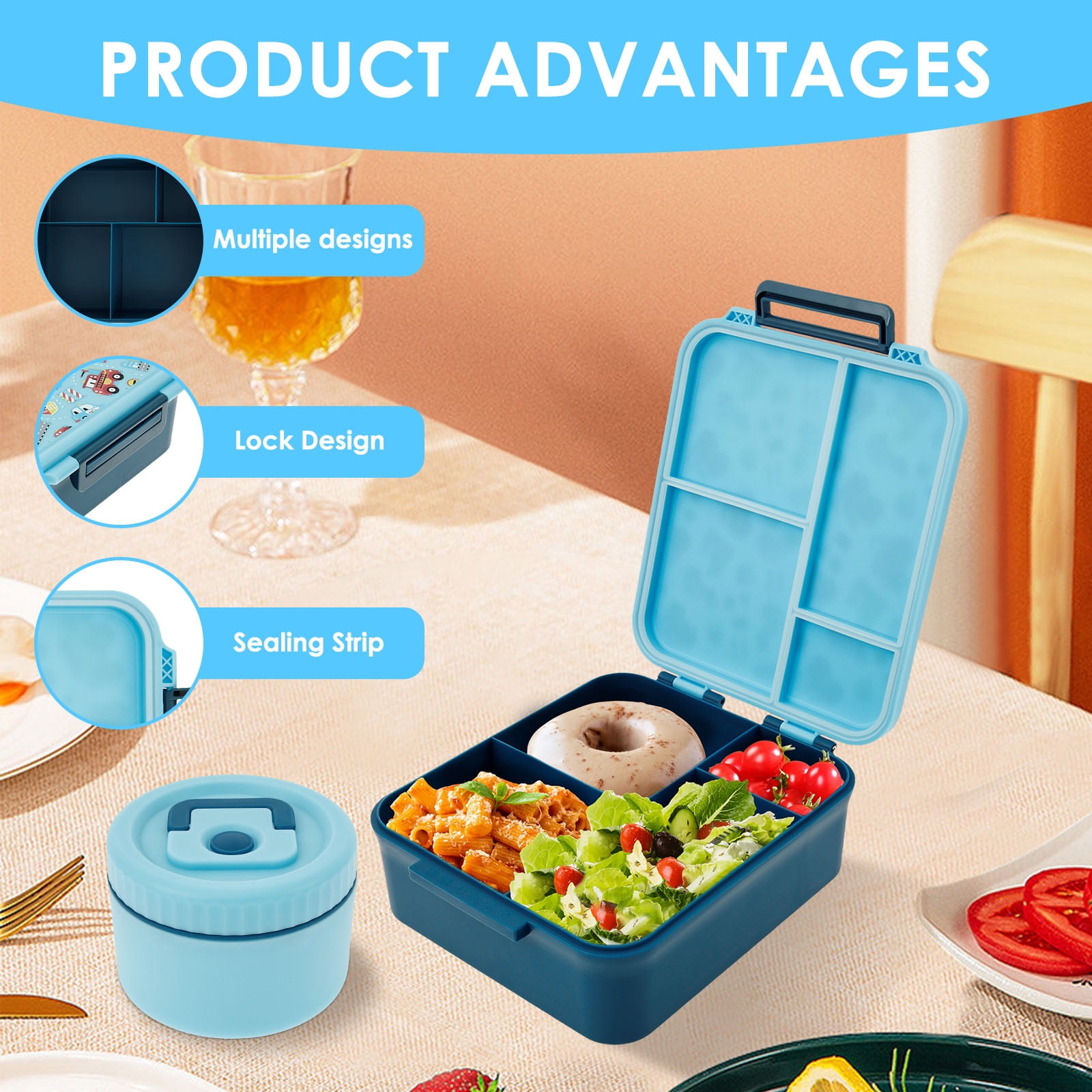 Ikoopy Food Box with Insulated 300ml Soup Jar and Utensils Leakproof Food Container with Compartments for Kids Toddlers Adults