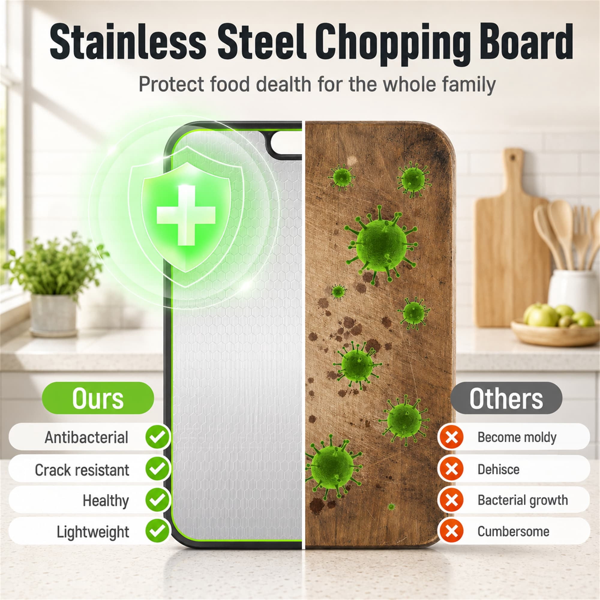 Sentryse Titanium Cutting Boards for Kitchen, Stainless Steel Cutting Board Double Sided Food Grade, Non Toxic Chopping Board Large 16'' x 11'', Dishwasher Safe, 1 Pack