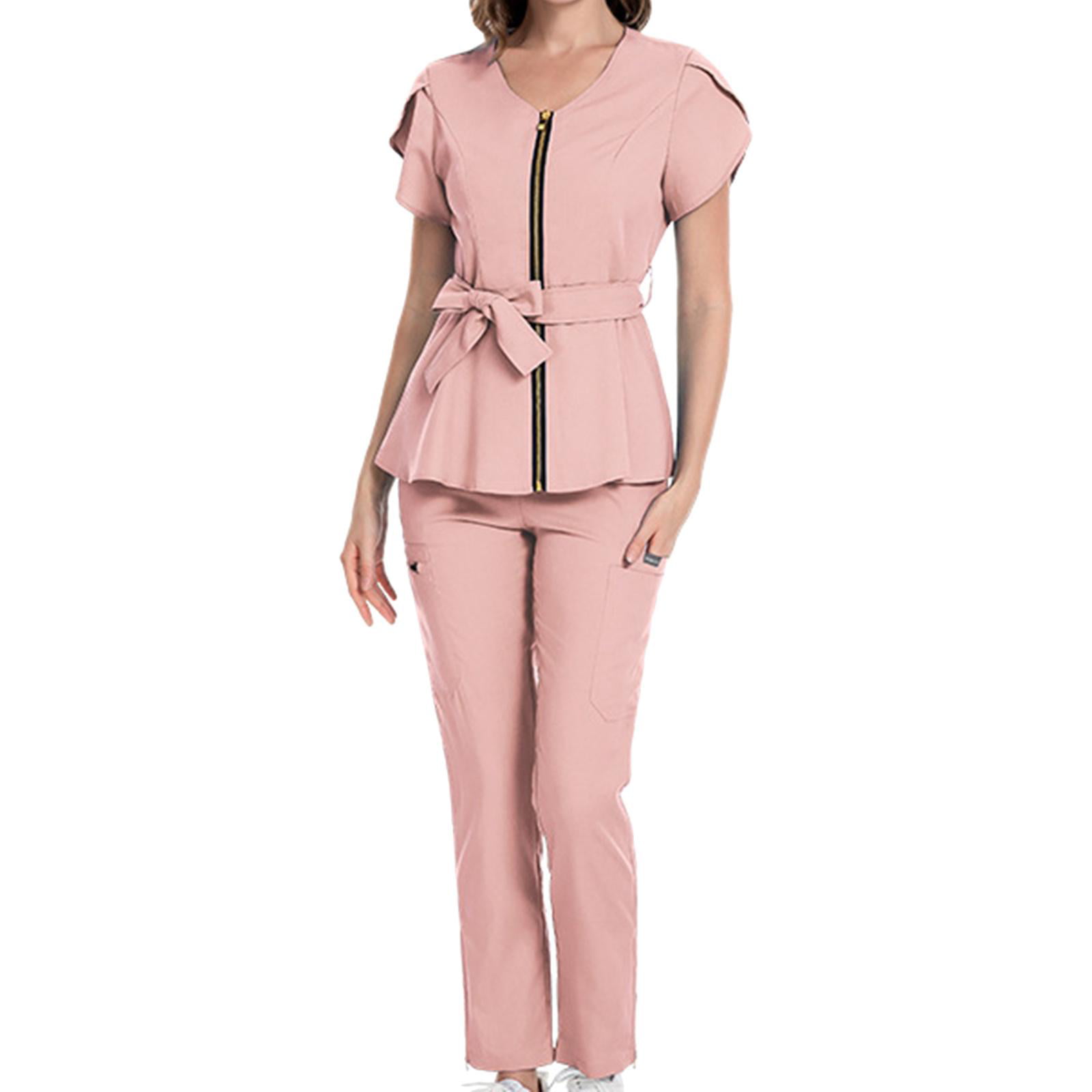 Nursing Scrubs Sets Accessories Nurse Tops Pants Set for Female Workers SPA  M Size Dark Pink 