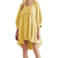 thumbnail image 1 of xiaxaixu Robe d'Été Mini pour Femmes Manches Lanterne Couleur Unie Tunique Ample Robe Courte Bouffante, 1 of 6