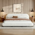 thumbnail image 2 of King Size Bed Frame with Boucle Upholstery, Curved Design & Thick Headboard - Sturdy Steel & Solid Wood Construction, White Platform Bed, 2 of 9