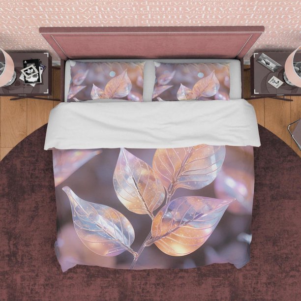 Juego de Ropa de Cama de Hojas de Colores Funda Nórdica Boho, Funda Nórdica Planta Holográfica,