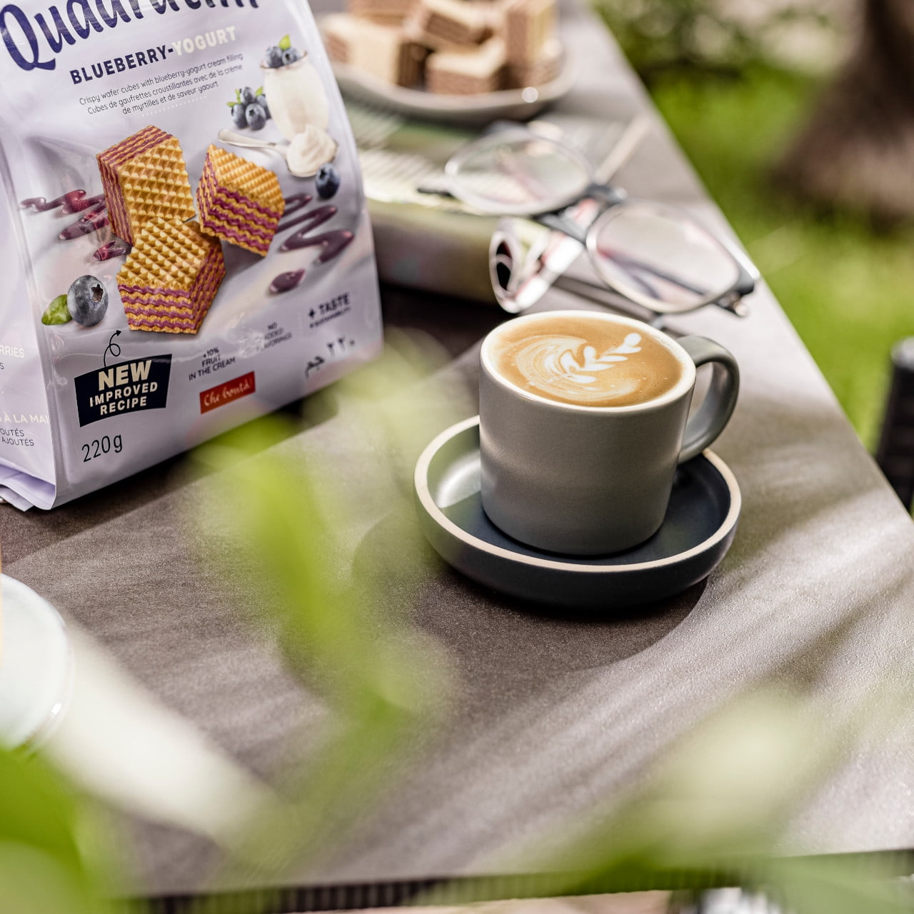 Loacker Quadratini Blueberry-Yogurt, Cream-Filled Bite-Size Wafer Cookies, 7.76 oz, Pack of 6