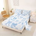 thumbnail image 2 of Manfei Dreamy Blue Bow Queen Sheet Sets For Girls,Princess Bow Ribbon Detail Bed Set For Kids,4 Pieces, 2 of 6