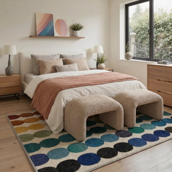 GENIMO 5'x7' Area Rug for Living Room, Machine Washable Non Slip Low Pile Rug for Bedroom Dining Room, Soft Minimalist, Muted Multicolor