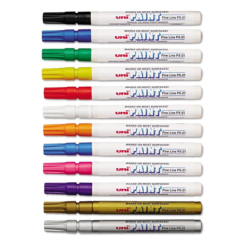 uni Paint Oil Based Paint Markers, Fine Point, Assorted Colors, 12