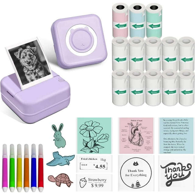 Sticker Printer Print Pods Mini Printer with Rolls Sticky Papers Portable Sticker Maker Machine Thermal Label Maker Thermanote Phone Labeller for Photos Pictures Notes Graphics B