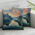 thumbnail image 3 of nygtbtfer  Landscape Throw Pillow Cushion Cover Pack of 2, Reinebringen at Lofoten Islands in Norway Summer Sunrise Rocky Coastline, Zippered Double-Side Digital Print Decor,  Blue Green Coral White, 3 of 7