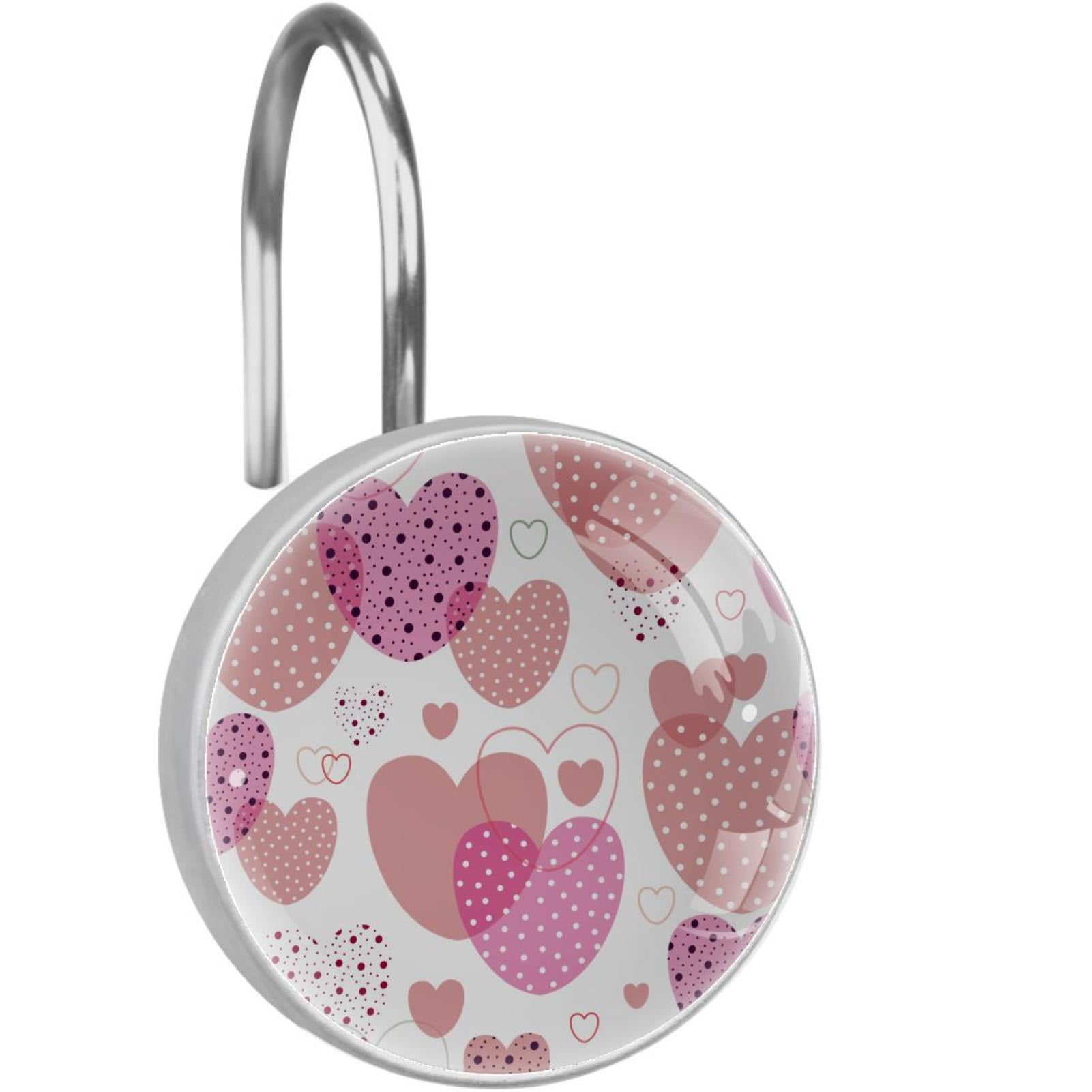 Pink Love Heart Shower Curtain Hooks（Set of 12）for Home Hotel Shower
