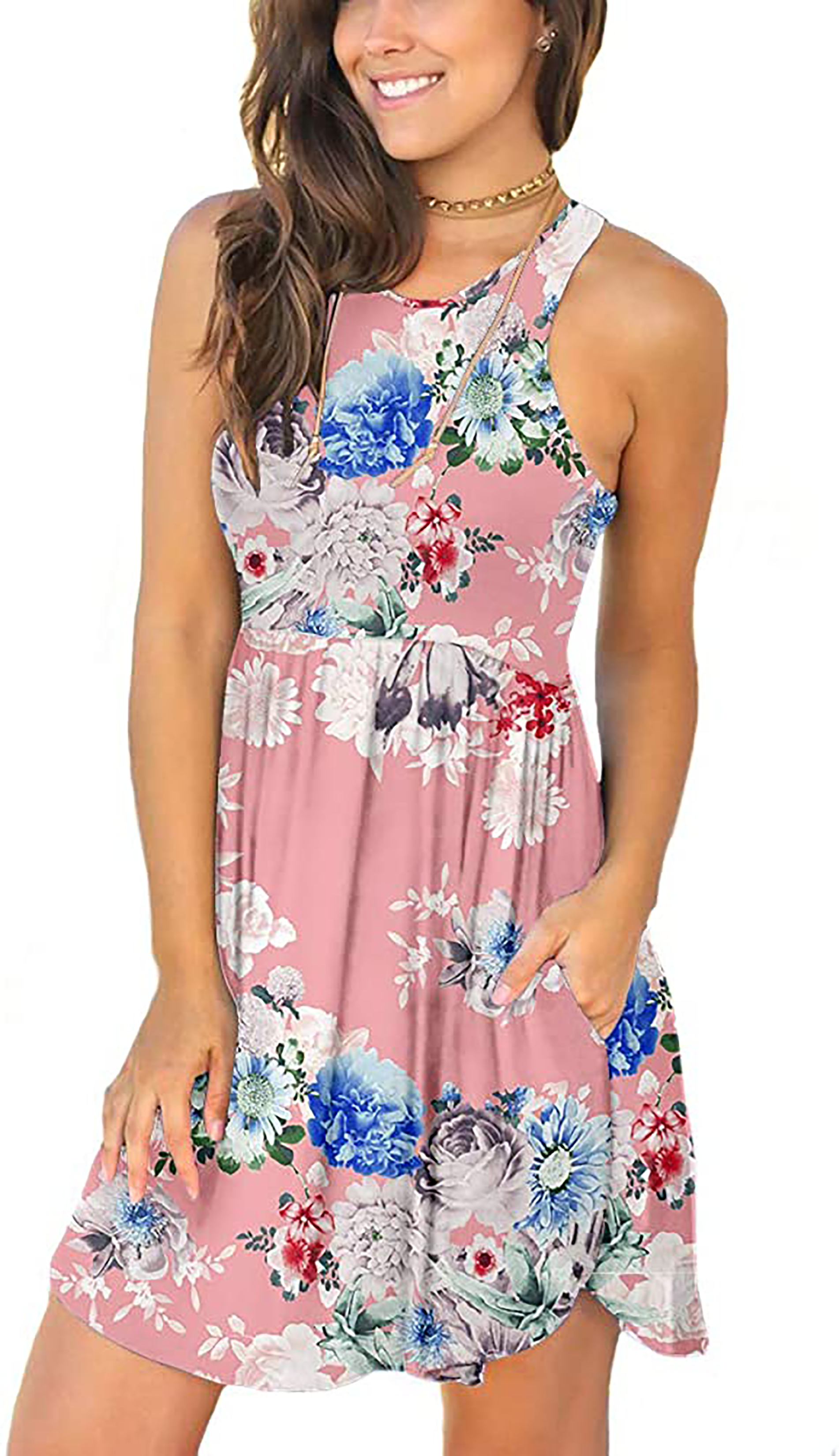 POPYOUNG Women's Summer Sleeveless Casual Dresses Swing Elastic Sundress  with Pockets 2XL Floral Pink - Walmart.com