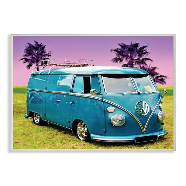 The Stupell Home Decor Collection Vintage 70s Blue Vw Bus Wall Art Com - Volkswagen Van Room Decor