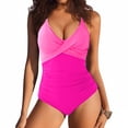 thumbnail image 2 of NMMUED Women's One Piece Swimsuits Tummy Control Ruched Push Up Bathing Suit Tie Back Slimming Swimwear Watermelon Red S, 2 of 4