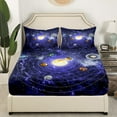 thumbnail image 3 of Outer Space Fitted Sheet King Universe Themed Bed Sheets Set Teens Solar System Sheet Set, Purple Galaxy Starry Sky Flat Sheet Outer Planet Print Bedding Set 4 Pcs, 3 of 4