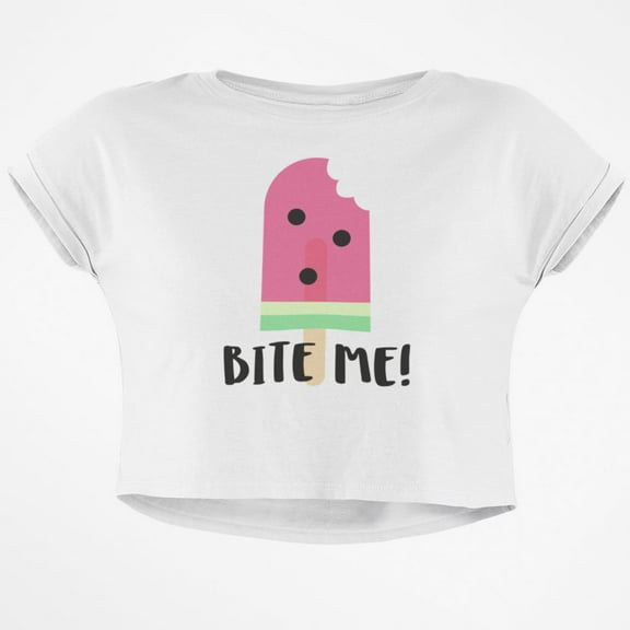 Summer Sun Ice Pop Watermelon Bite Me Junior Boxy Crop Top T Shirt