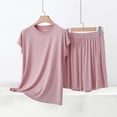 thumbnail image 2 of Njagoc3 Women's V Neck Lounge Set Short Sleeve Top with Contrast Piping and Shorts 2 Piece Summer Sleepwear, 2 of 6