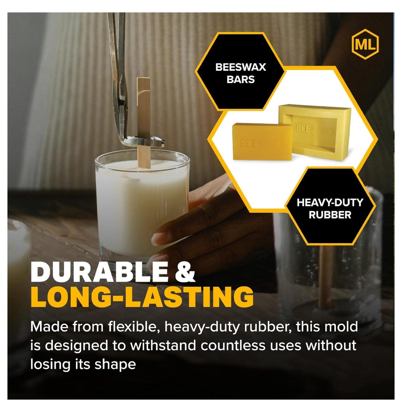 1 lb Beeswax Bar Mold, Durable Reusable Rubber Mold for Soap, Candle & Wax Block Crafting, Easy Release, Flexible Molding Tool for DIY, Handmade & Natural Projects
