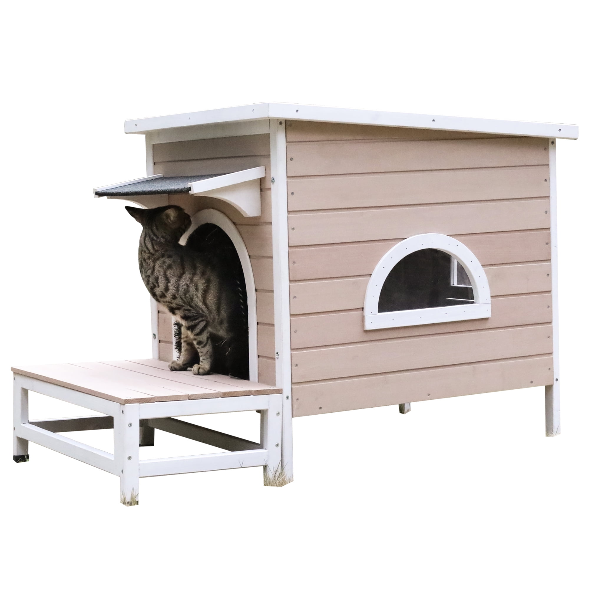Resenkos Outdoor Indoor Wooden Cat House, Waterproof Small Animal Shelter