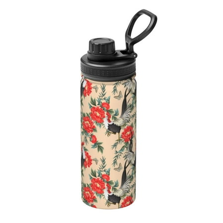

Fuzoiu Roosters And Peonies Flowers Print 18oz Sports Insulated Kettle Stainless Steel Vacuum Water Bottle Leakproof Sport Flask
