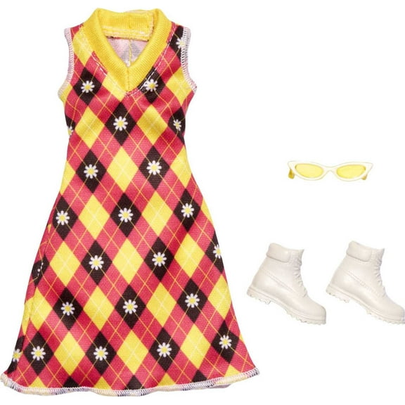 Barbie Fashions Doll Clothes with Argyle Dress with 2 Accessories (1 Outfit)