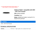 thumbnail image 2 of Undercar Shield - Compatible with 2005 - 2007 Ford Freestyle 2006, 2 of 2