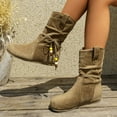 thumbnail image 3 of Rokment Slouchy Wide Mid Calf Boots for Women 2025 Fall Winter Boho Suede Round Toe Flat No Heel Dress Tall Booties, 3 of 8
